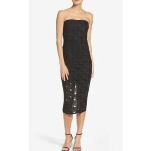 Misha Collection Cheyenne Woven Geometric Strapless Black Midi Dress 10 $350